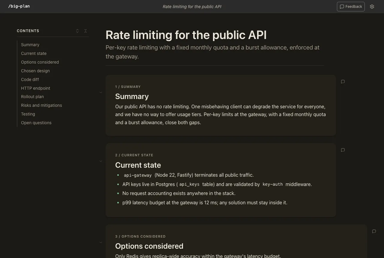 The rate limiting plan open in the Big Plan viewer