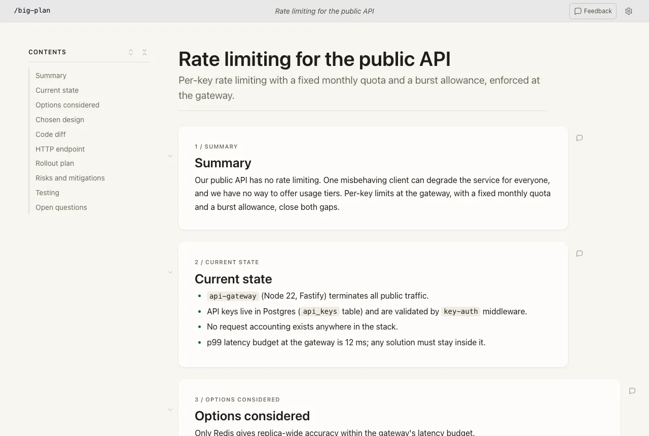 The rate limiting plan open in the Big Plan viewer